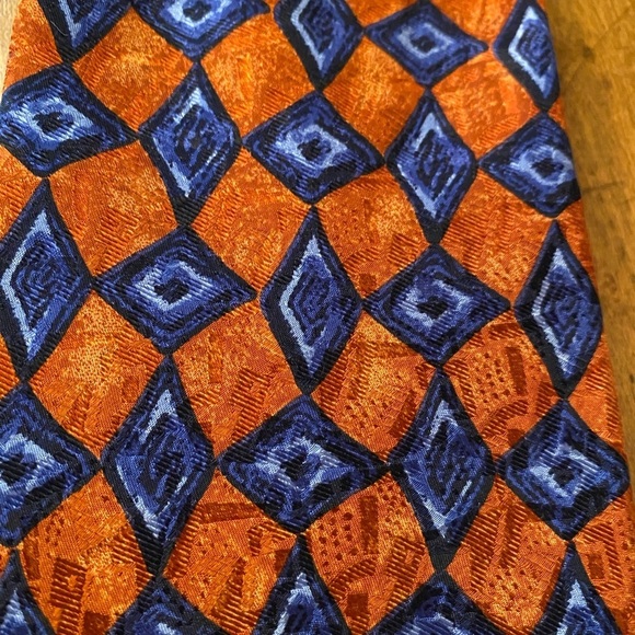 Conte di Milano Mens Geometric Silk Tie Necktie Rust Blue 58” - Picture 2 of 6